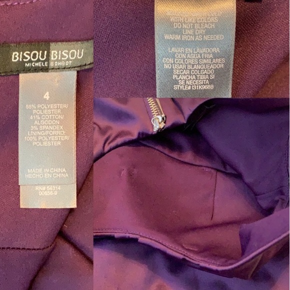 Bisou Bisou satin plum lightly form fitting dress - Picture 5 of 8